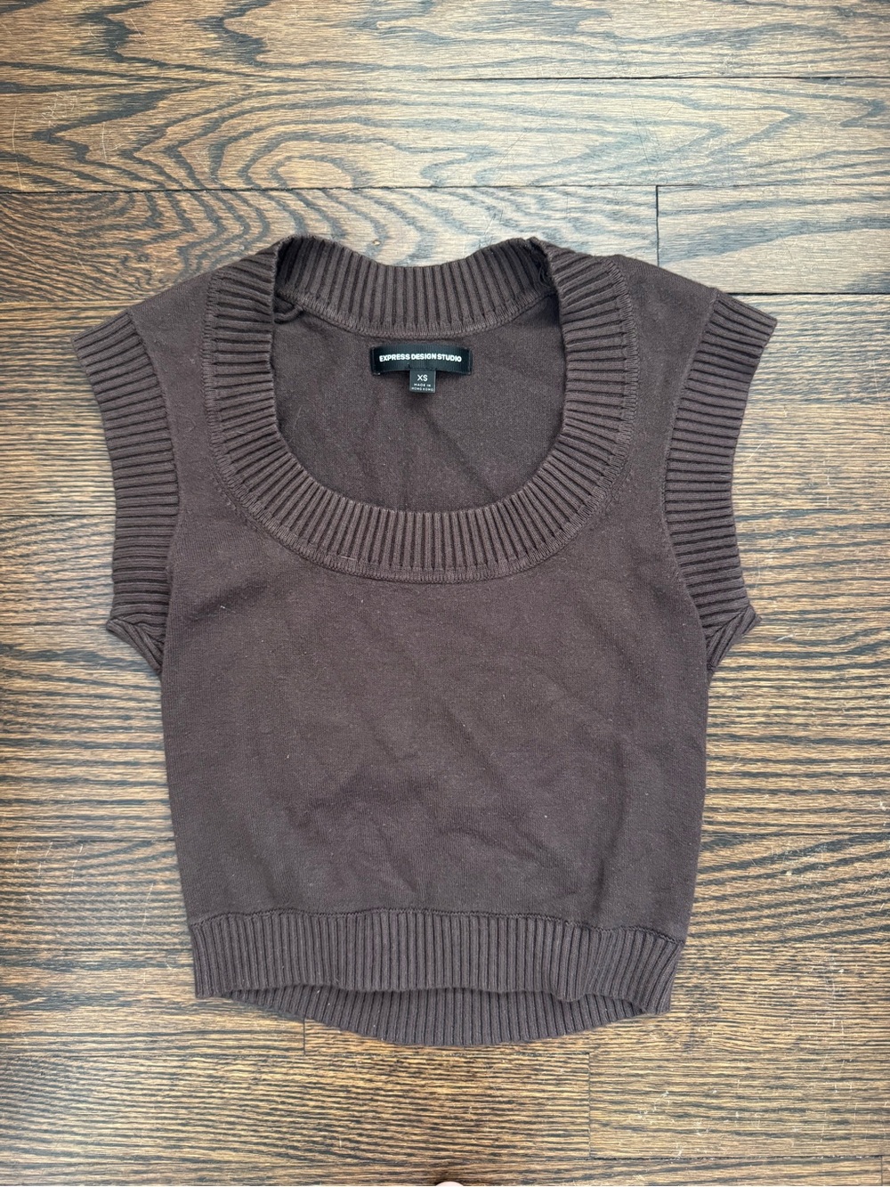 Express Brown Ribbed Knit Crewneck Sweater Crop Top